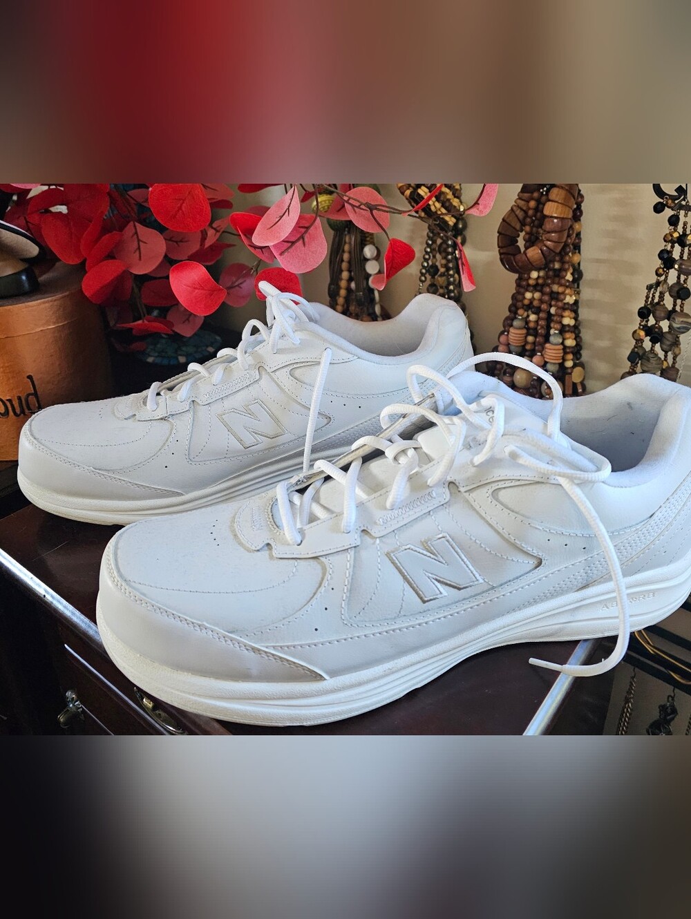 New Balance All-White Leather Sneakers - Classic N Logo